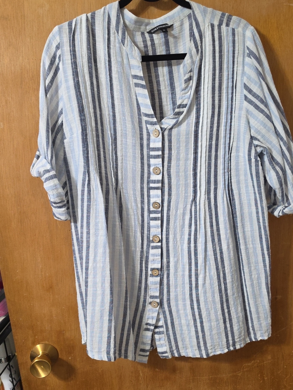 Striped Lightweight Button-Down Shirt - Light Blue & Navy